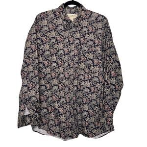 Natural Issue Size Large Navy Blue Paisley Dress Shirt Vintage Y2K Preppy Club